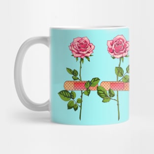 Pink roses with bandage plasters Mug